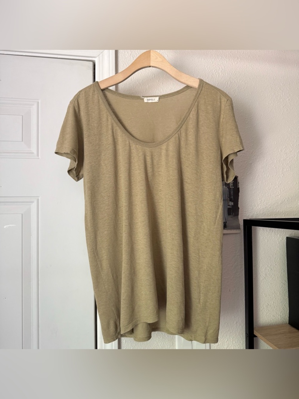 SPELL Olive‎ green hemp organic cotton crew scoop neck tee t-shirt